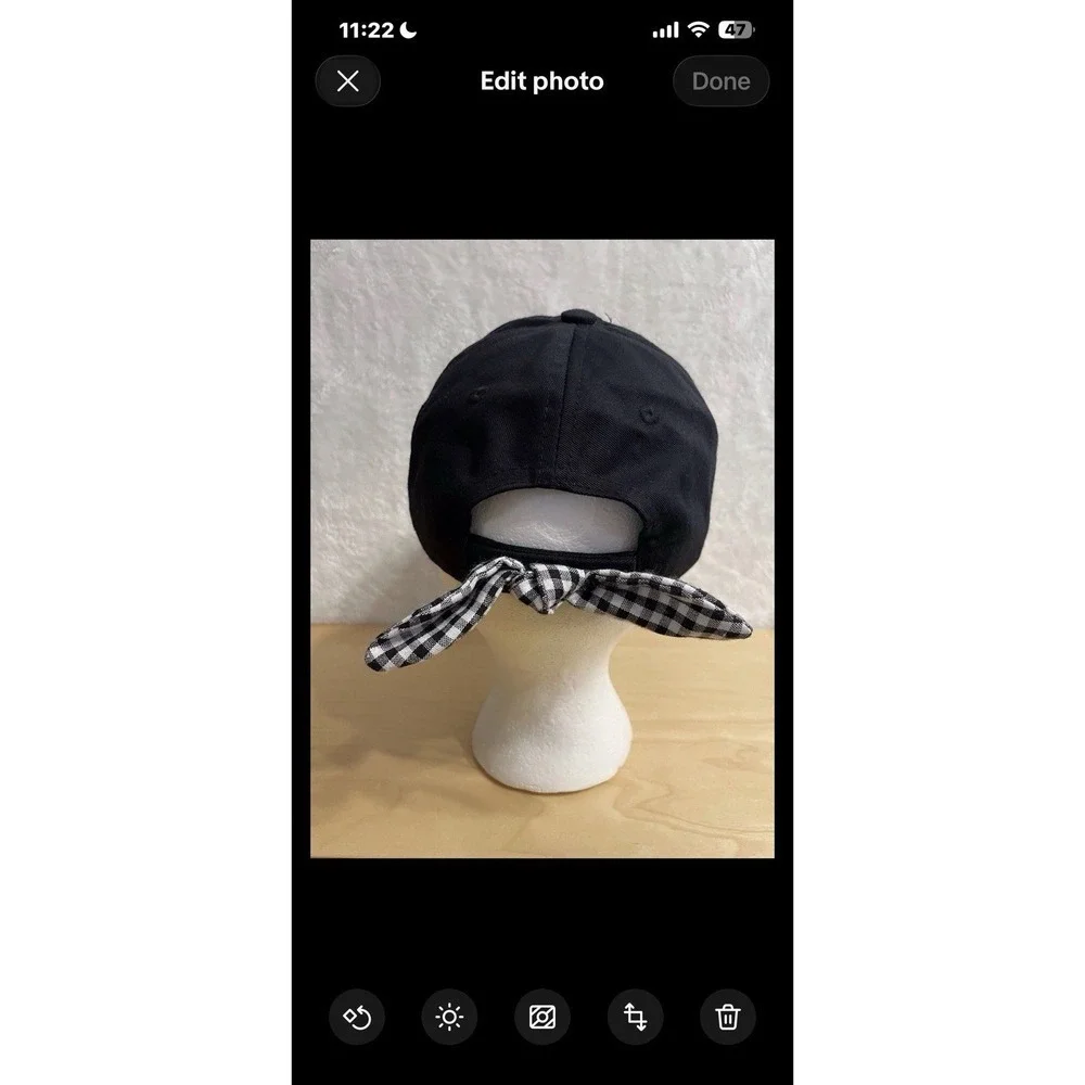 Girl Power Black Baseball Cap‎ Gingham Bow Tie Back One Size Wonder Nation